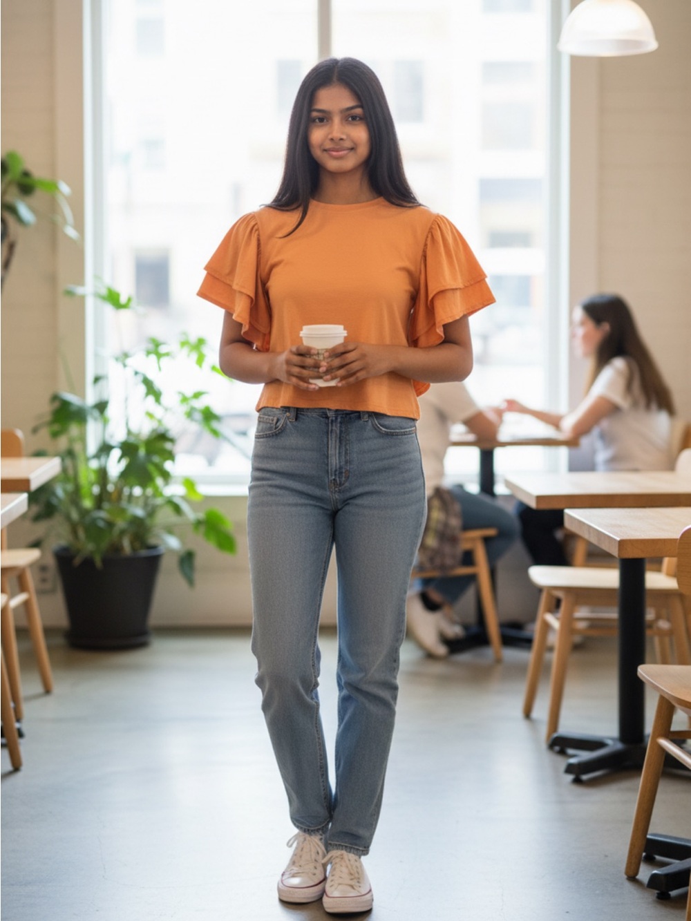 Zara Angel Wings Warm Orange Ruffle Sleeve Slightly Crop Top Retail $30